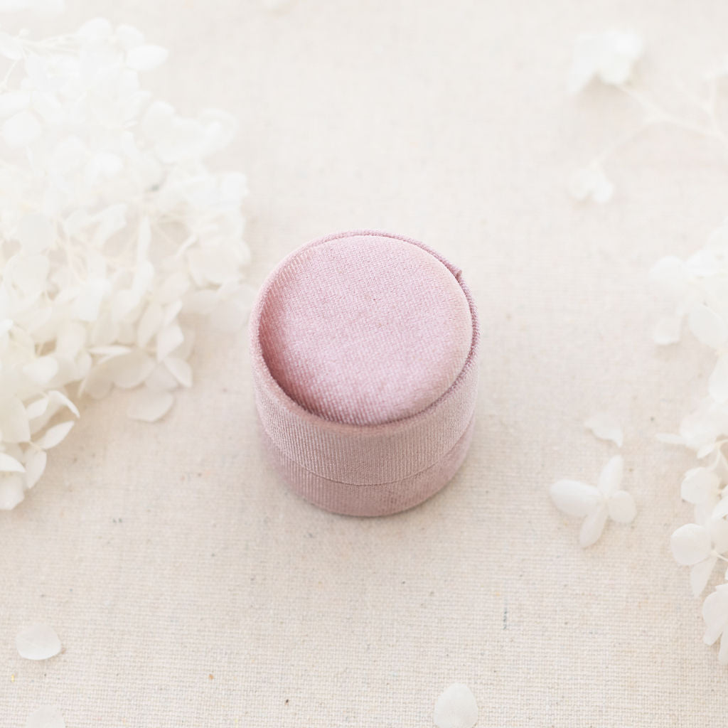 Closed pink ring box velvet wedding colours 2026 | By Angeline Australia