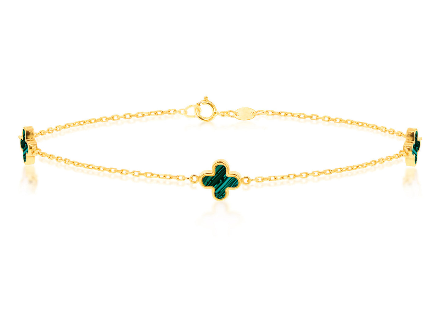 Tiny clover bracelet malachite yellow gold | By Angeline Australia
