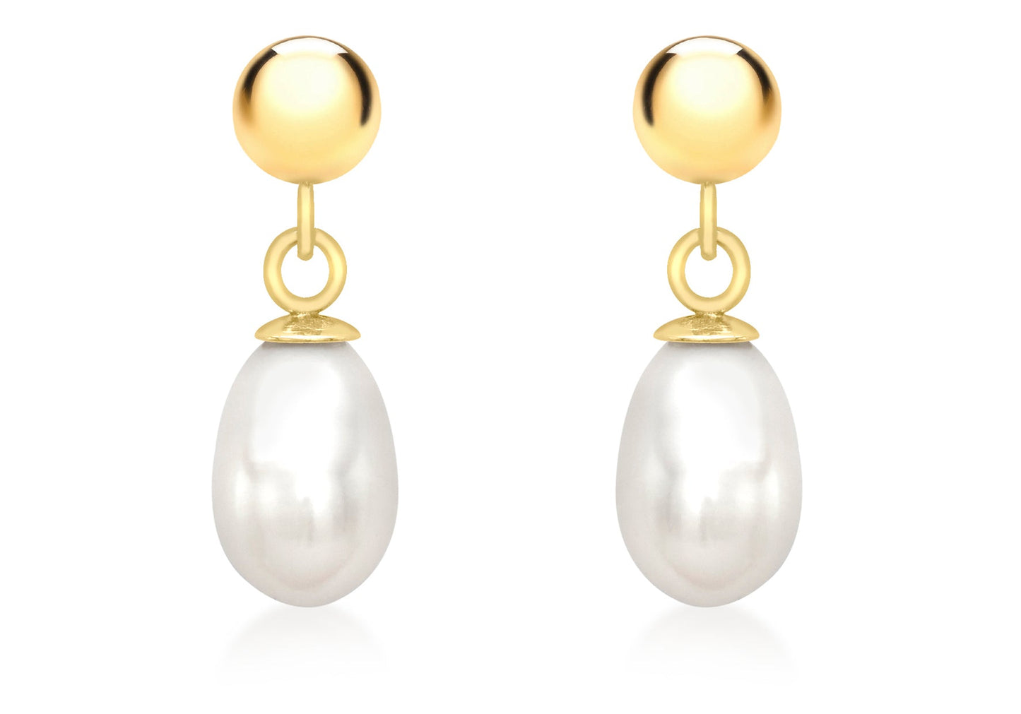 9K Yellow Gold Pearl Drop Earrings 5mm