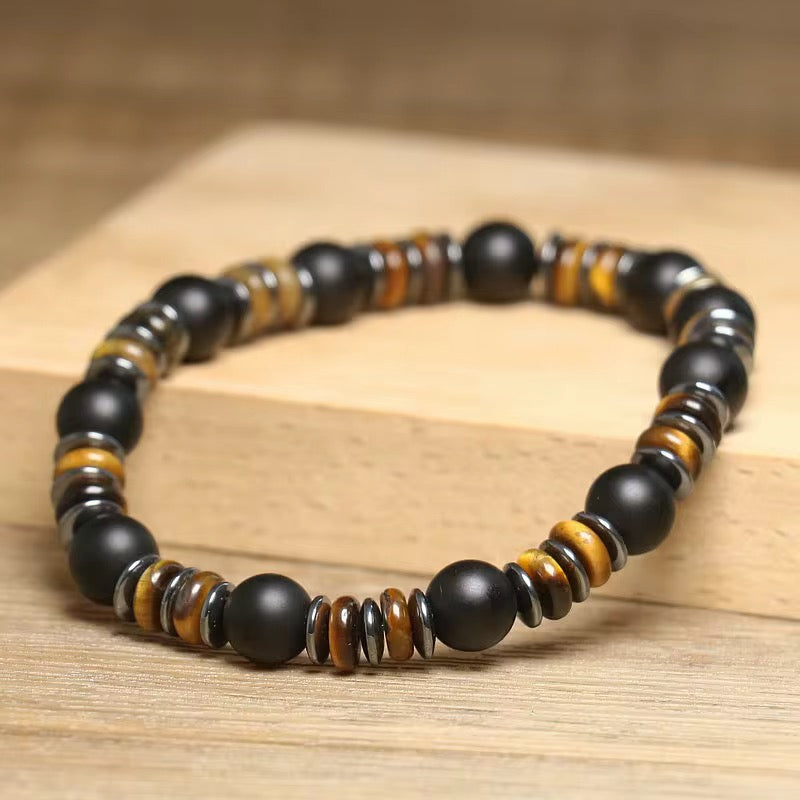 8mm Matte Onyx Beaded Bracelet for Men Jewelry Handmade Elastic Natural Hematite Tiger Eye Stone Bracelet Gift