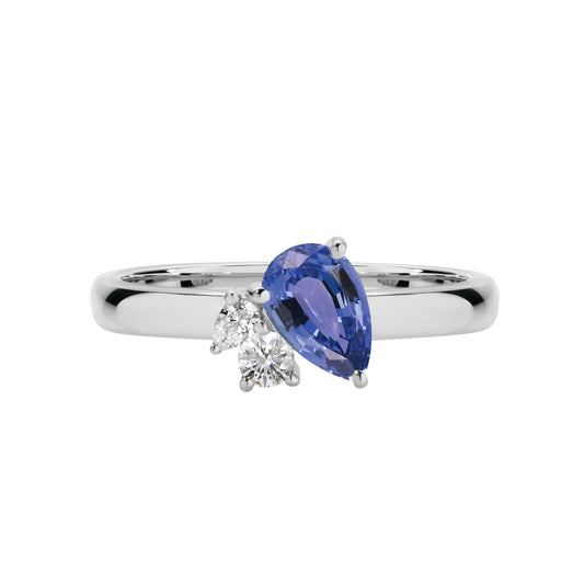 3 Stone Tanzanite & Diamond Ring White Gold| By Angeline Australia