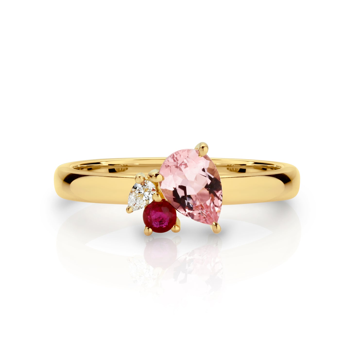 Natural Morganite & Ruby Ring Yellow Gold| By Angeline Australia