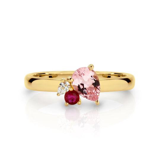 Natural Morganite & Ruby Ring Yellow Gold| By Angeline Australia