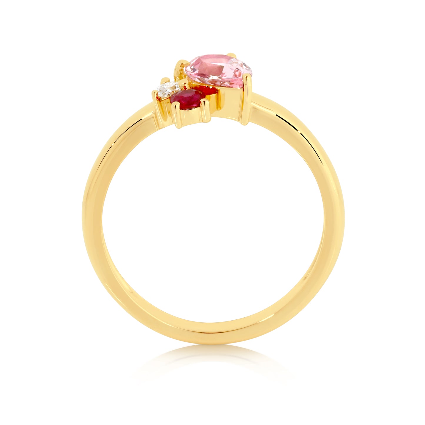 Natural Morganite & Ruby Ring Yellow Gold| By Angeline Australia Side View