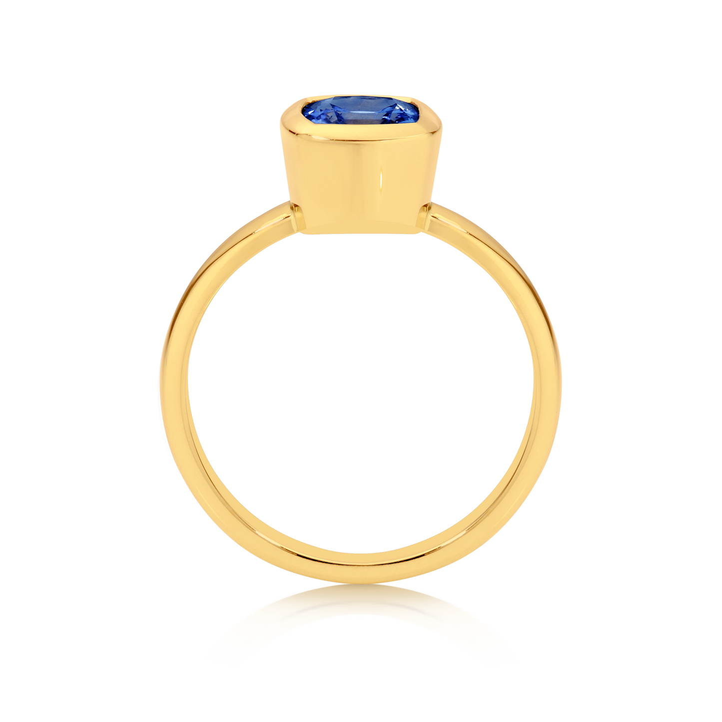 Cushion Cut Bezel Set Sapphire Ring Yellow Gold| By Angeline Australia Side View
