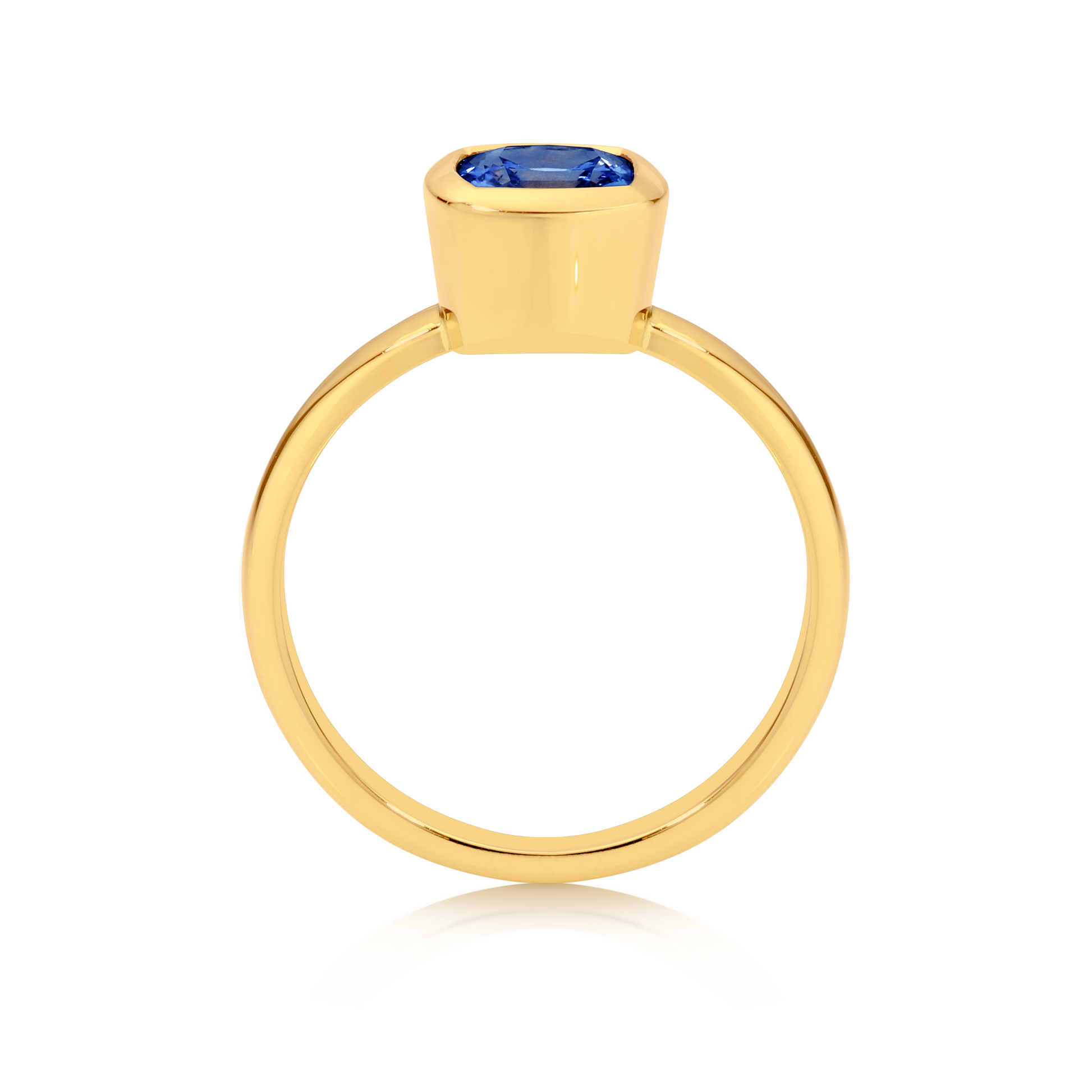 Cushion Cut Bezel Set Sapphire Ring Yellow Gold| By Angeline Australia Side View