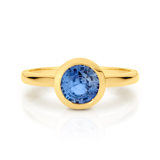 Bezel Set Blue Sapphire Ring Yellow Gold| By Angeline Australia