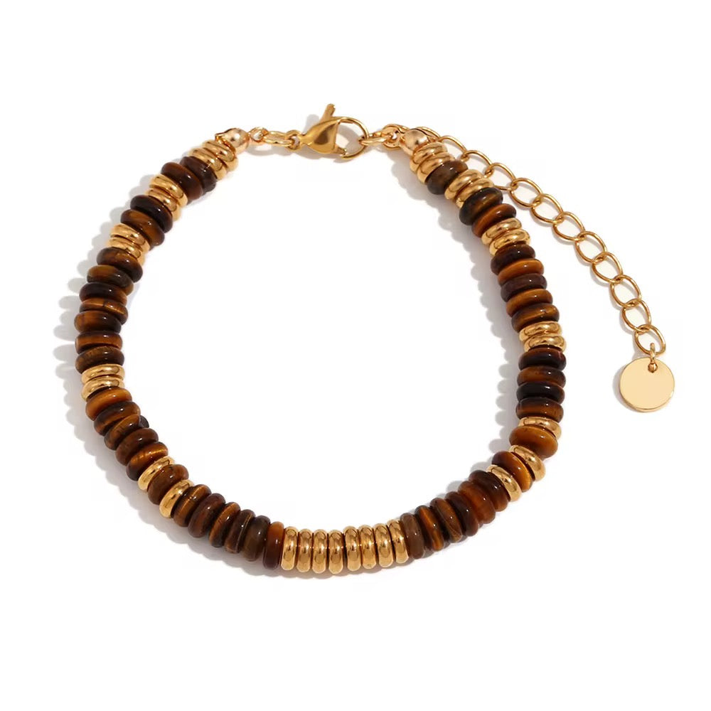 Bohemian Stone Bracelet for Women Stainless Steel Chains Handwoven Adjustable Natural Gemstone Stretch Boho Beaded Bracelet