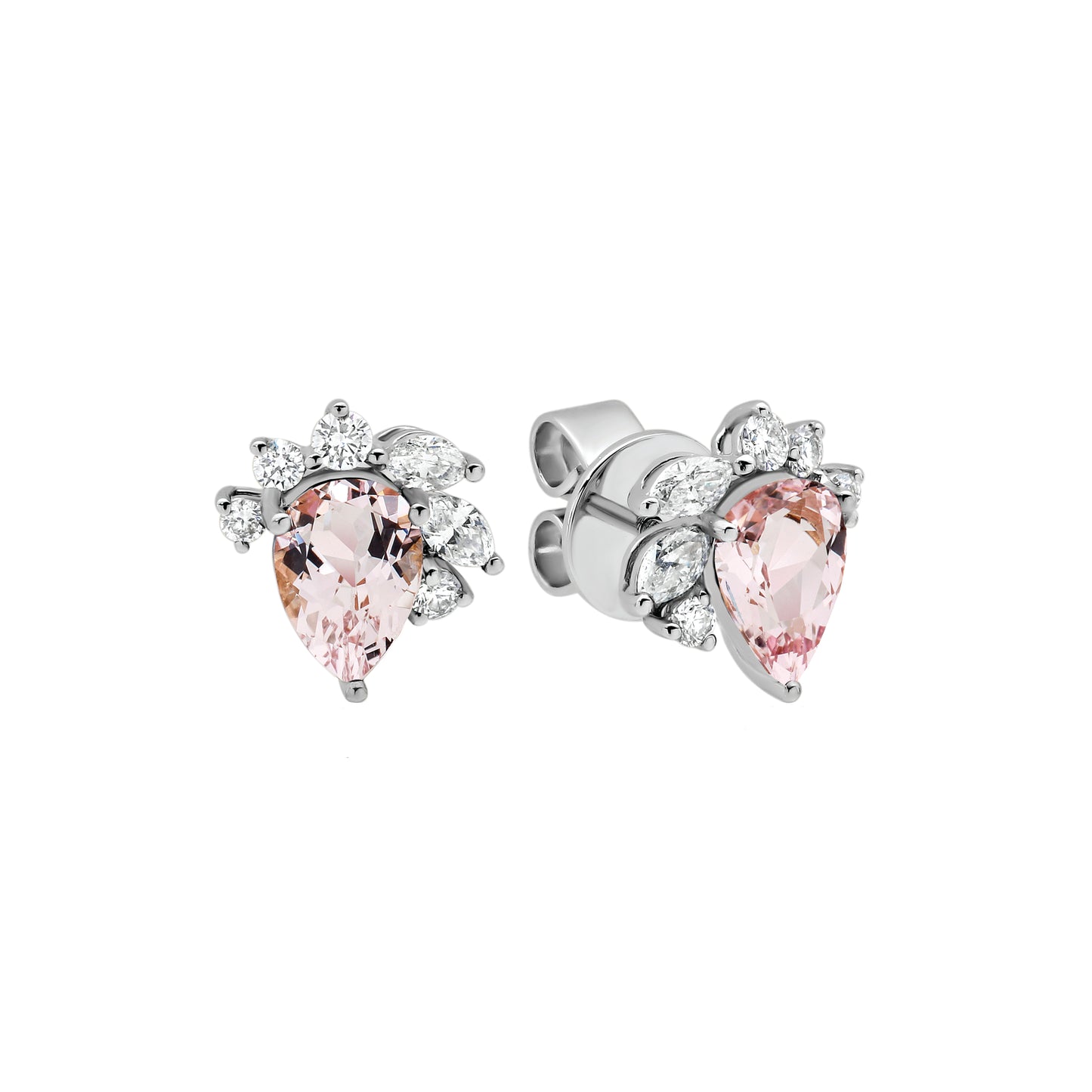 Morganite and Diamond Stud Earrings in White Gold | Natural Gemstone Studs  By Angeline Australia | Coastal Luxury Fine Jewellery