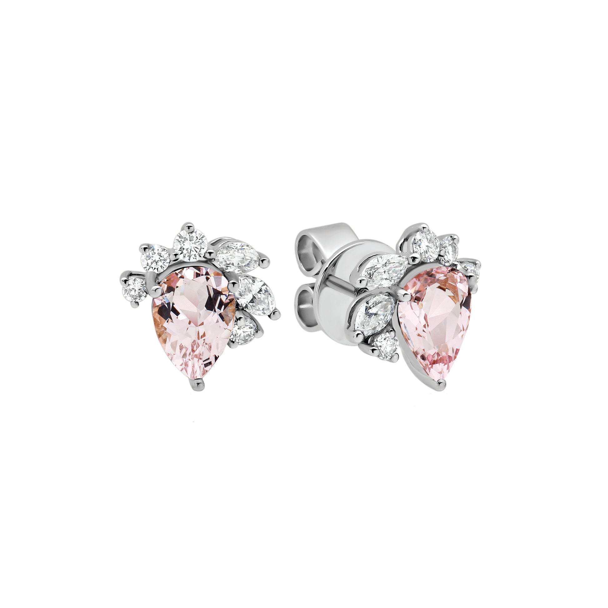 Morganite and Diamond Stud Earrings in White Gold | Natural Gemstone Studs  By Angeline Australia | Coastal Luxury Fine Jewellery