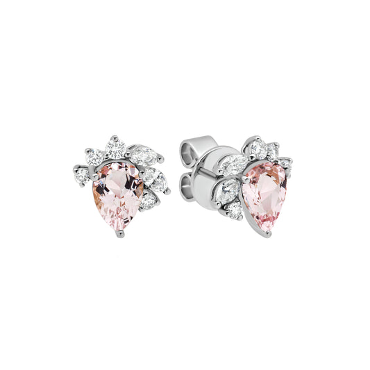 Morganite and Diamond Stud Earrings in White Gold | Natural Gemstone Studs  By Angeline Australia | Coastal Luxury Fine Jewellery