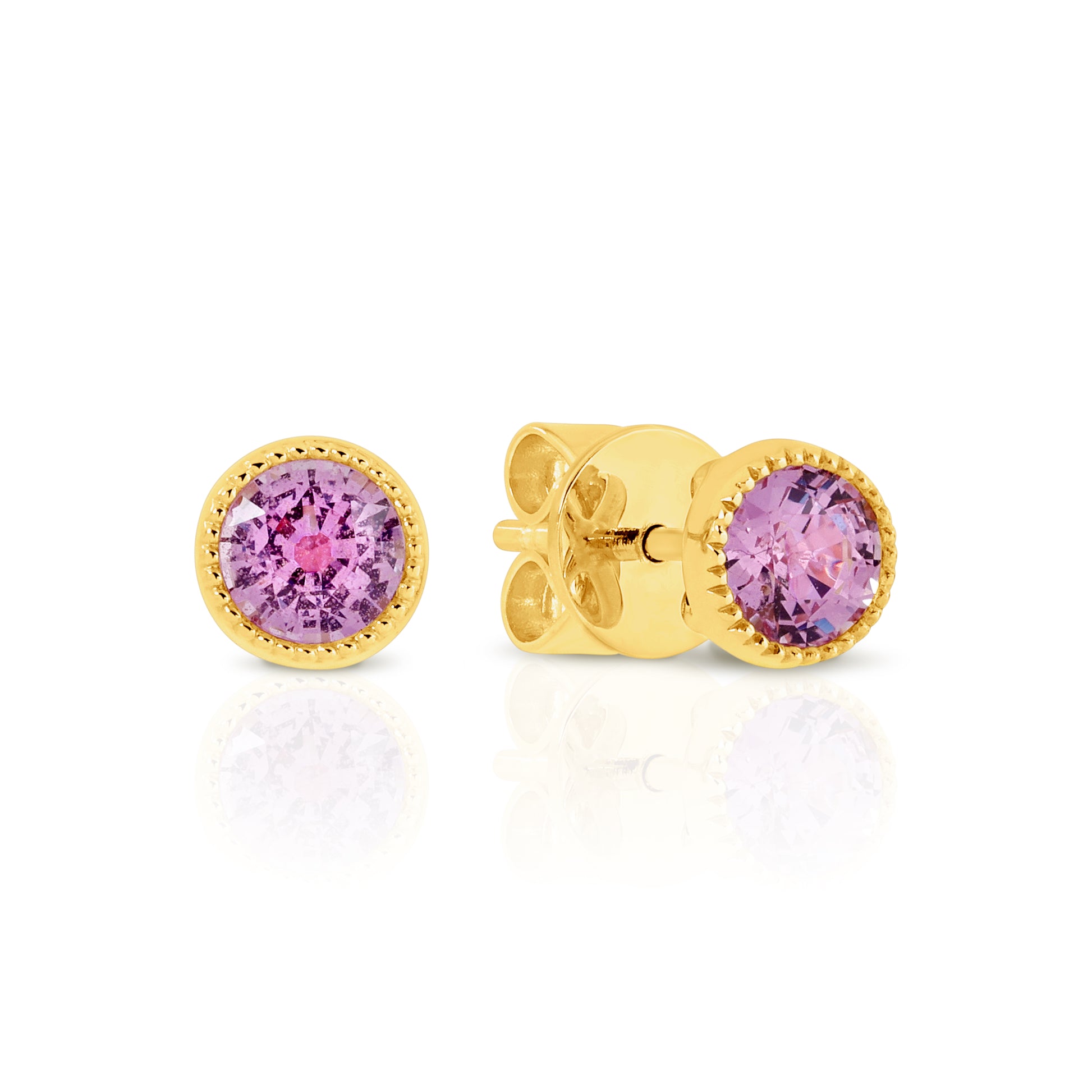 Pink Sapphire Stud Earrings in Yellow Gold by By Angeline | Natural Gemstone Earrings with Coastal Luxury Design | Delicate Pink Sapphire Studs