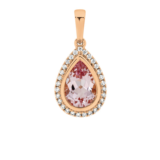 Morganite and Diamond Pendant Rose Gold | By Angeline Australia Fine Gems