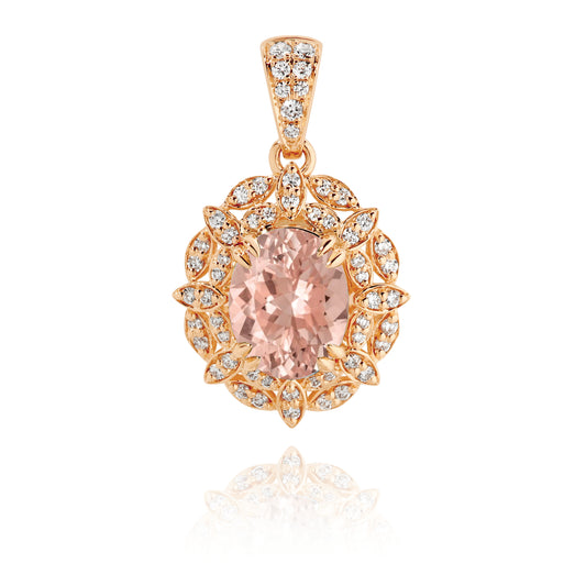 Natural Morganite & Diamond Pendant Rose Gold| By Angeline Australia