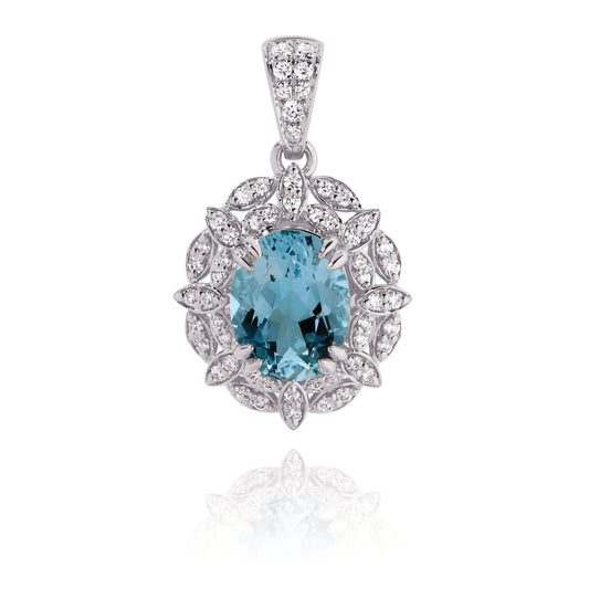 Natural Blue Aquamarine & Diamond Pendant White Gold| By Angeline Australia