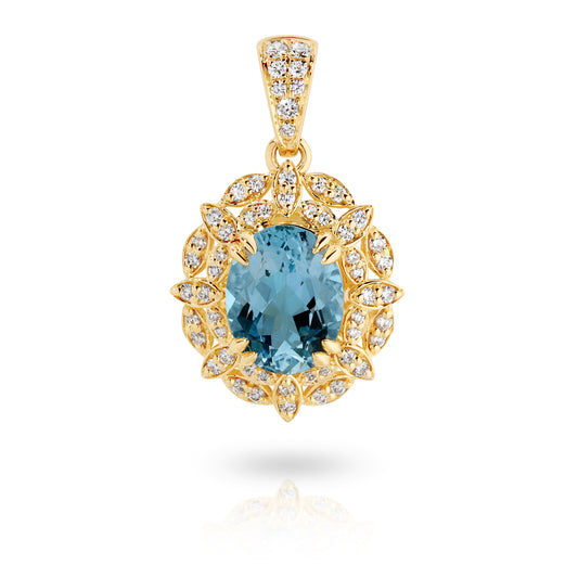 Natural Aquamarine & Diamond Pendant Yellow Gold| By Angeline Australia