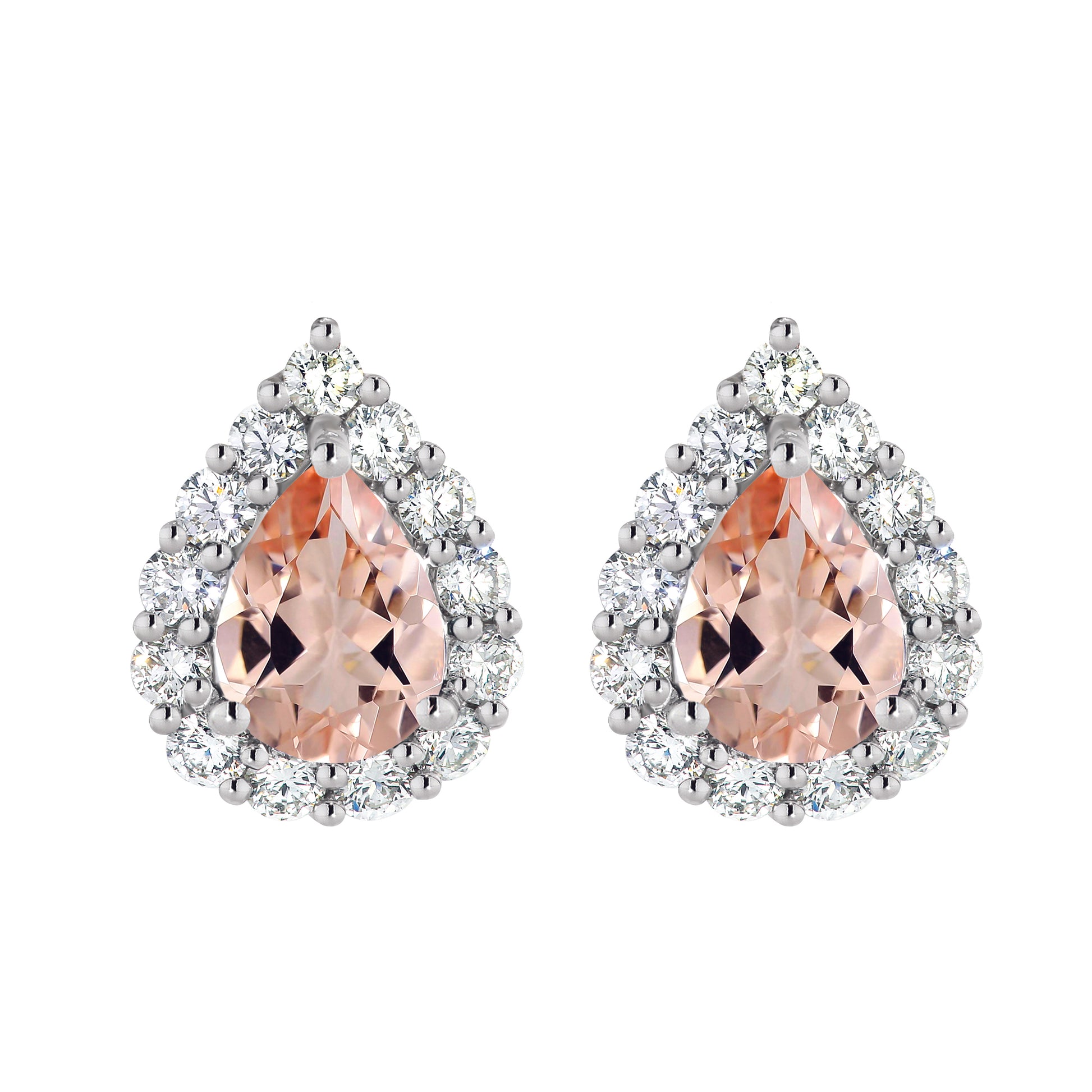 Morganite and diamond stud earrings in white gold | By Angeline Australia