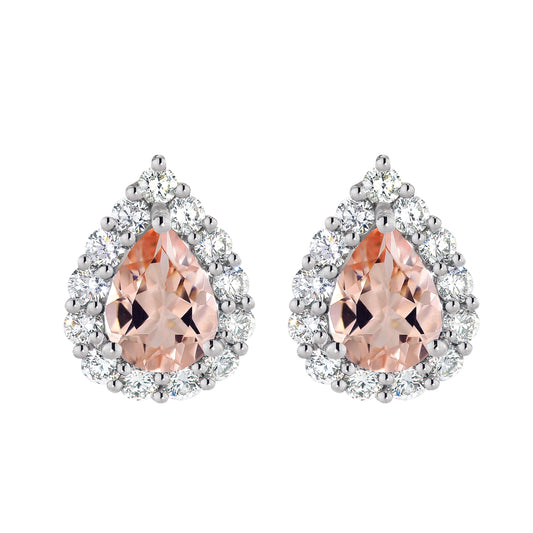 Morganite and diamond stud earrings in white gold | By Angeline Australia