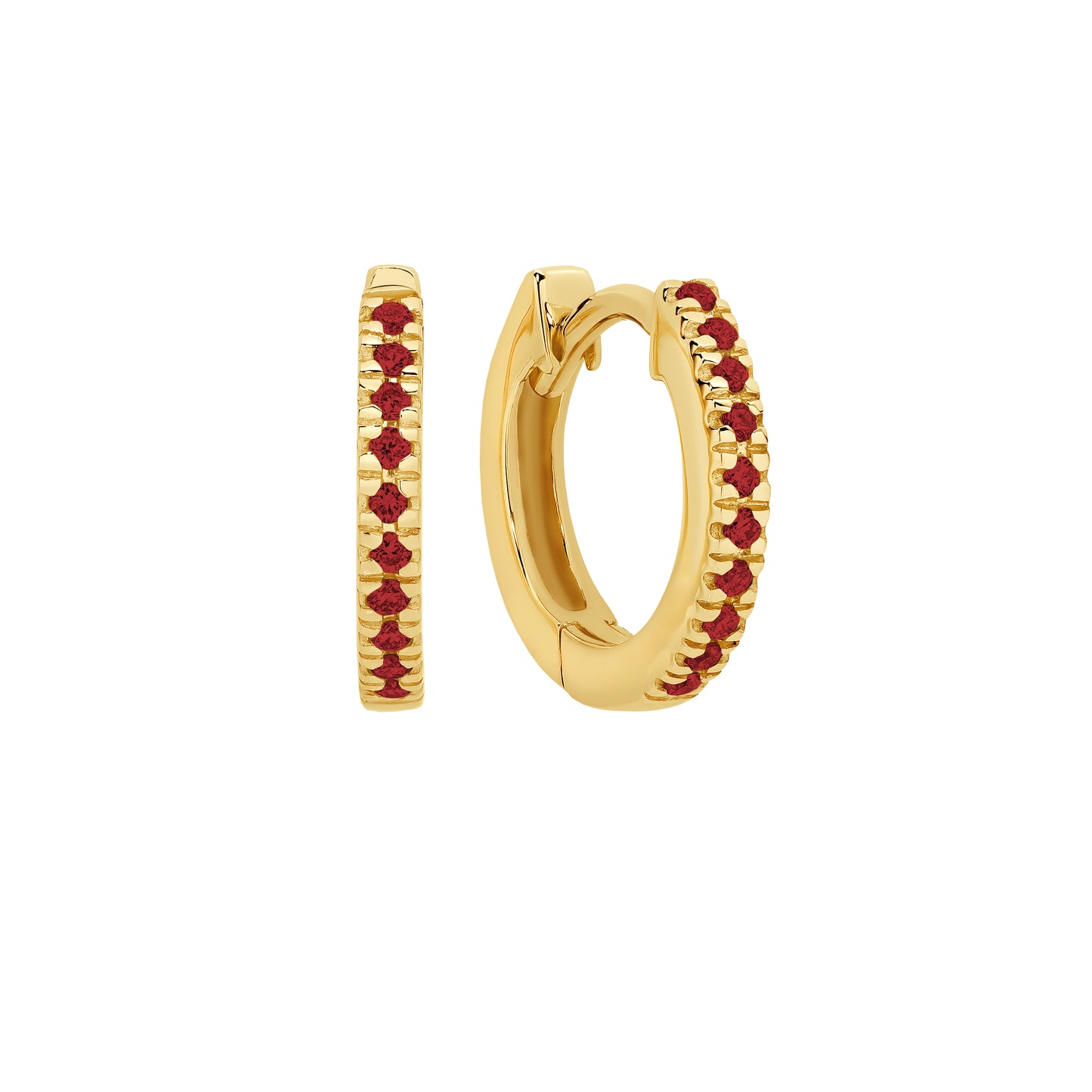Mini Gold huggie earrings with ruby | By Angeline Australia