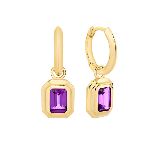 Bezel set amethyst Huggie Drop Earring | By Angeline Australia