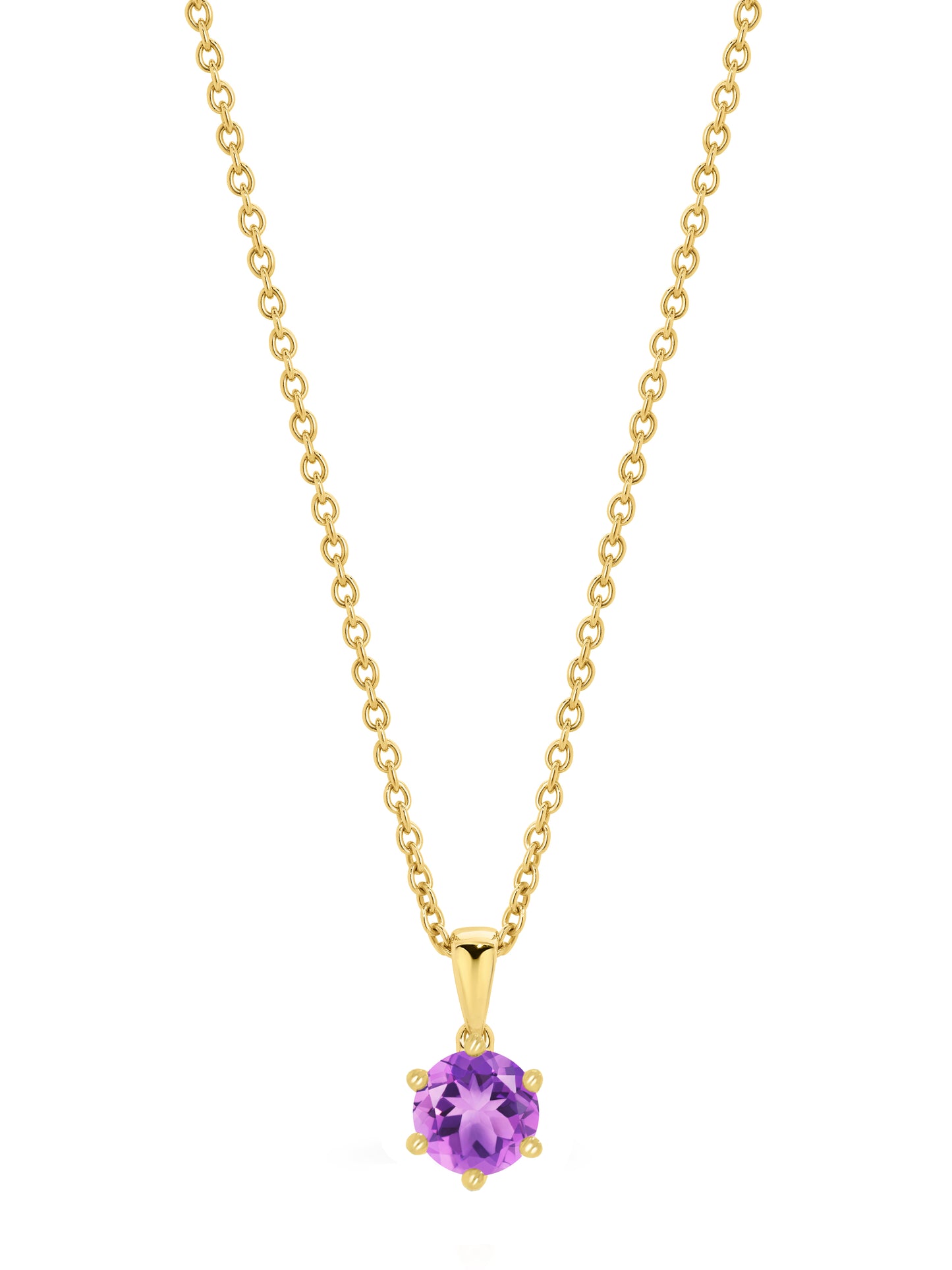 round amethyst gemstone set in 6 claw gold setting | By Angeline Australia