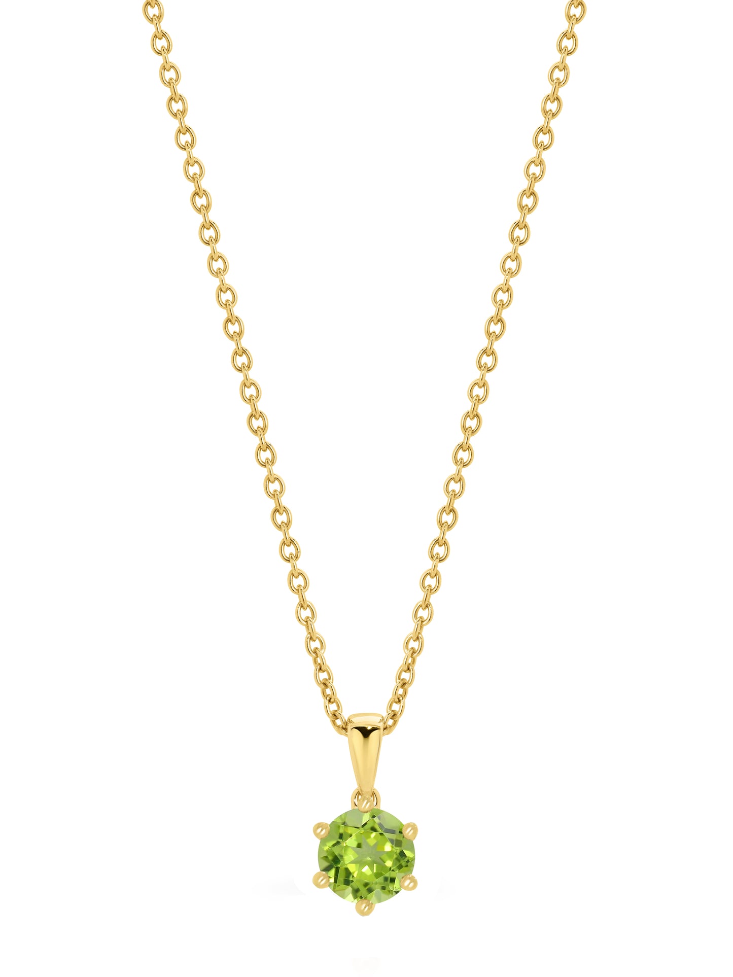 round peridot gemstone set in 6 claw gold setting | By Angeline Australia