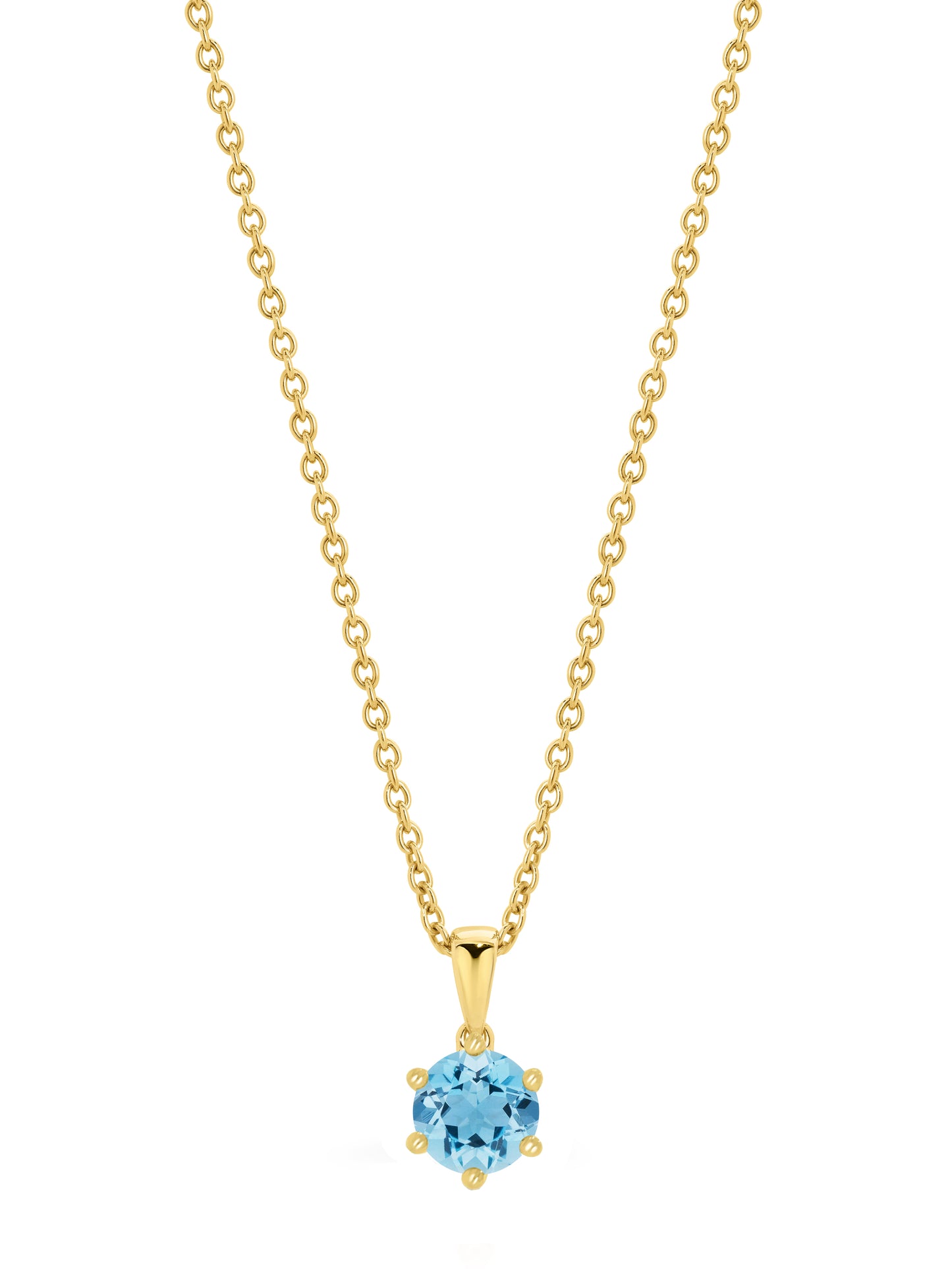round blue topaz gemstone set in 6 claw gold setting | By Angeline Australia