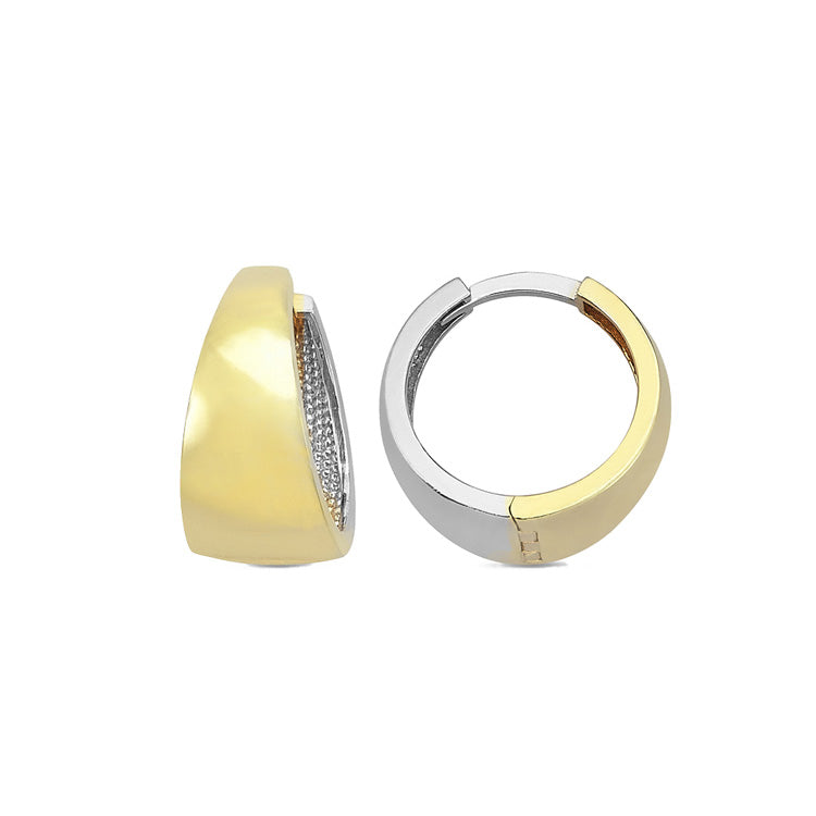 9CT Yellow Gold & White Gold Tapered Huggie Earrings 14mm