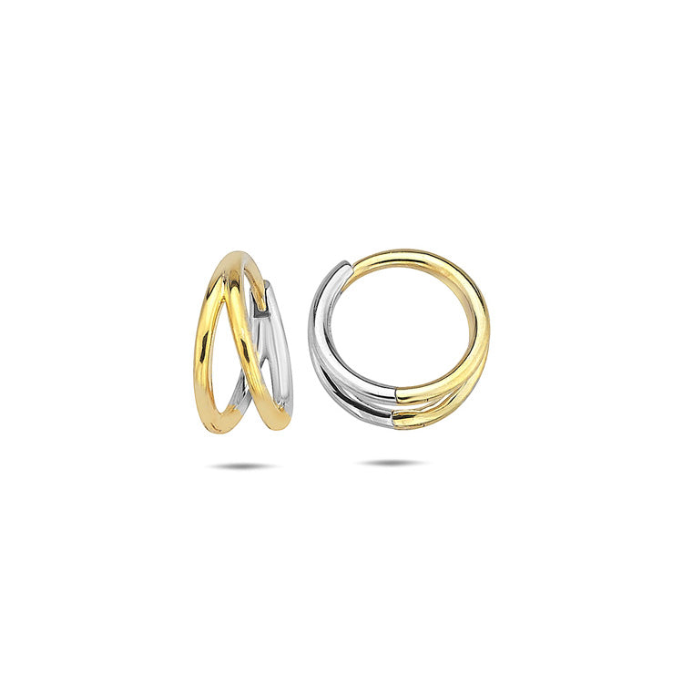 9CT Yellow Gold & White Gold Split Huggie Earrings 13.5mm