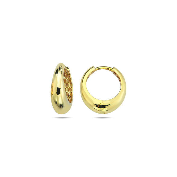 9CT Yellow Gold Round Tapered Huggie Earrings 14mm