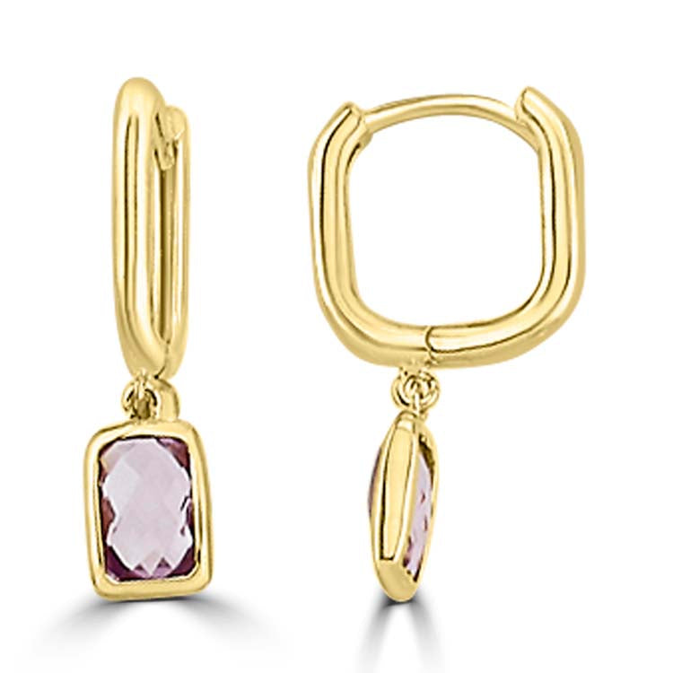 9CT Yellow Gold Faceted Amethyst Huggie Earrings