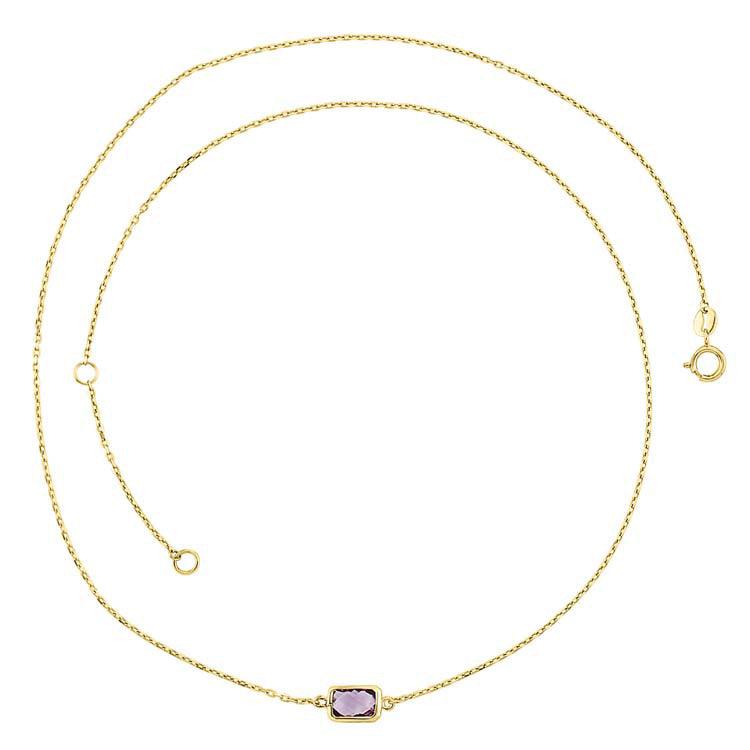 9CT Yellow Gold Faceted Amethyst Necklace 45cm