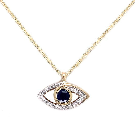 Diamond and Sapphire 45cm Necklace with 0.05ct Diamond in 9CT Yellow Gold
