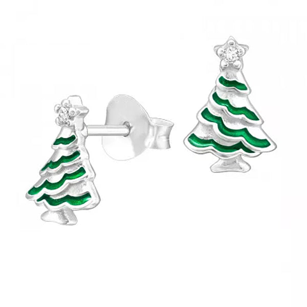 925 Sterling Silver Enamel Christmas Tree Studs