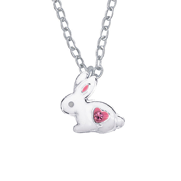 925 Sterling Silver Epoxy Rabbit With Pink Heart