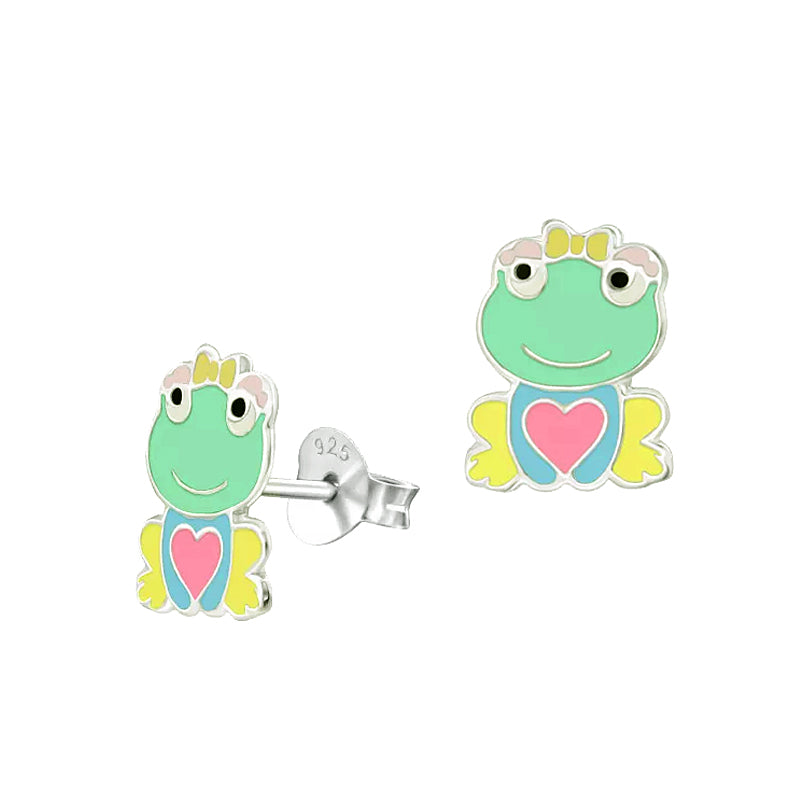 925 Sterling Silver Enamel Frog Studs