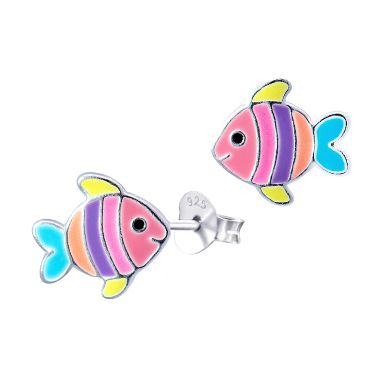 925 Sterling Silver Enamel Rainbow Fish Studs