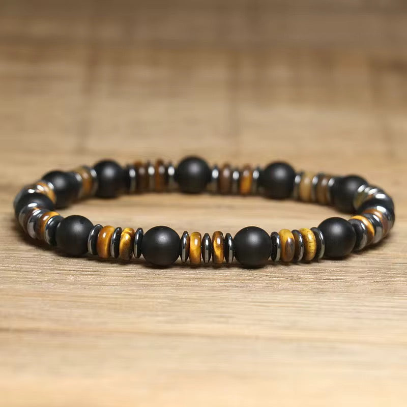 8mm Matte Onyx Beaded Bracelet for Men Jewelry Handmade Elastic Natural Hematite Tiger Eye Stone Bracelet Gift