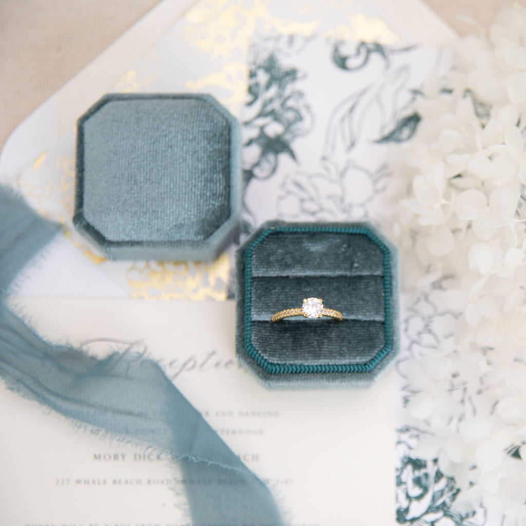 Double Velvet wedding ring box Teal