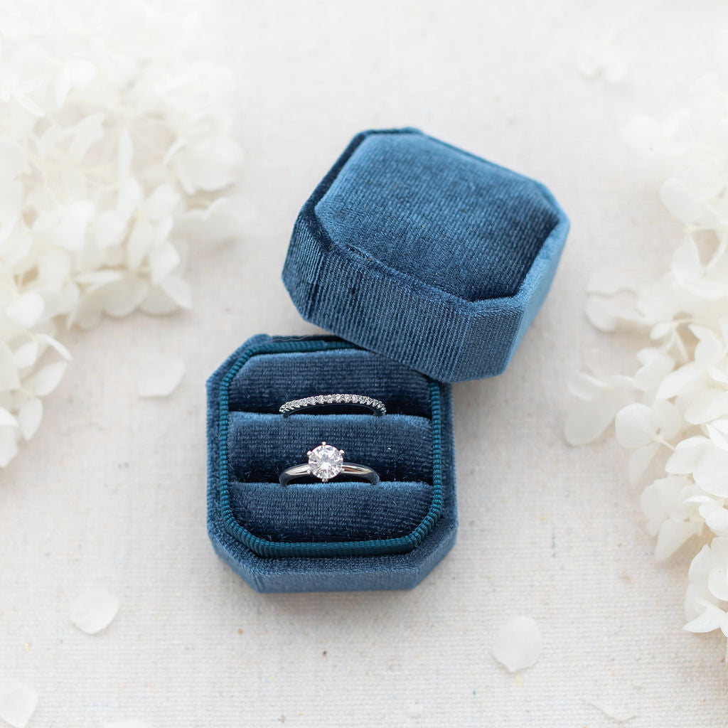 Double Velvet wedding ring box blue
