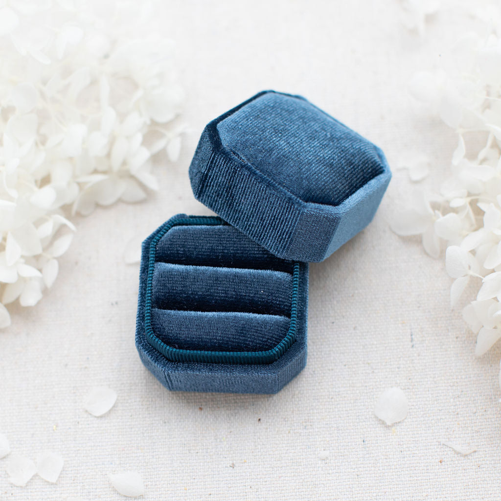 Double Velvet wedding ring box blue