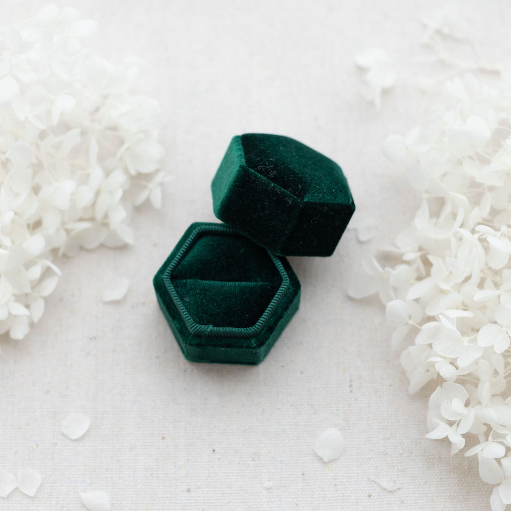 Green Hexagonal Velvet Engagement Ring Box