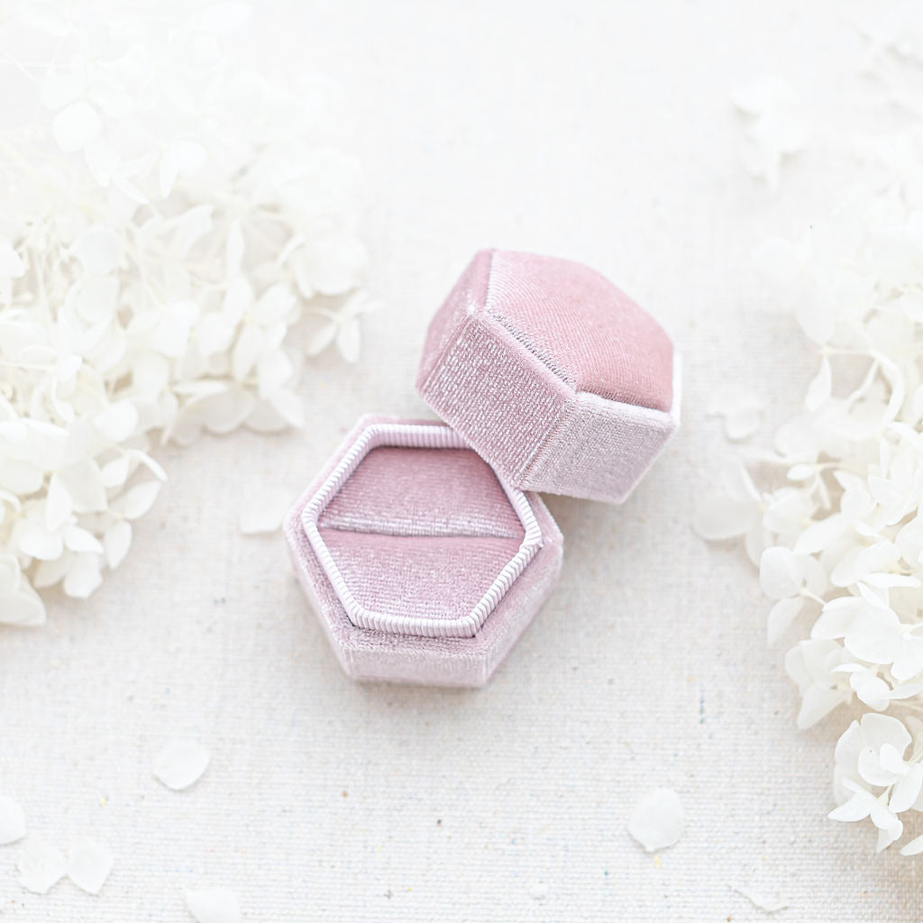 Hexagonal Velvet Ring Box Pink