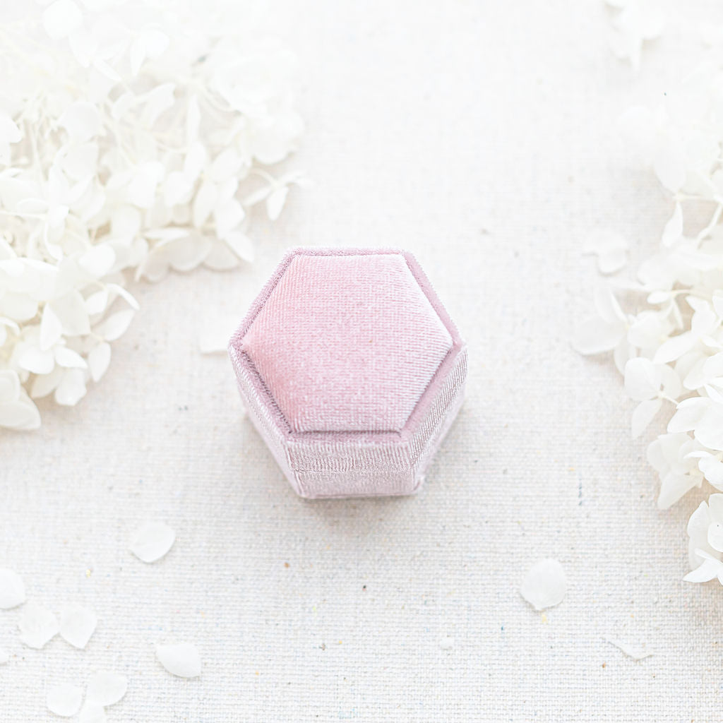 Hexagonal Velvet Ring Box Pink Closed