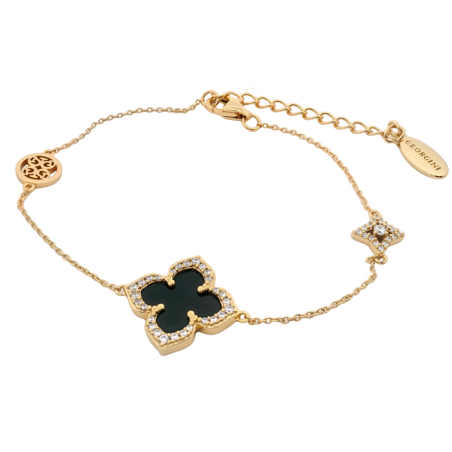 GEORGINI MIDNIGHT VELVET BLACK AGATE FAIRWATER BRACELET GOLD