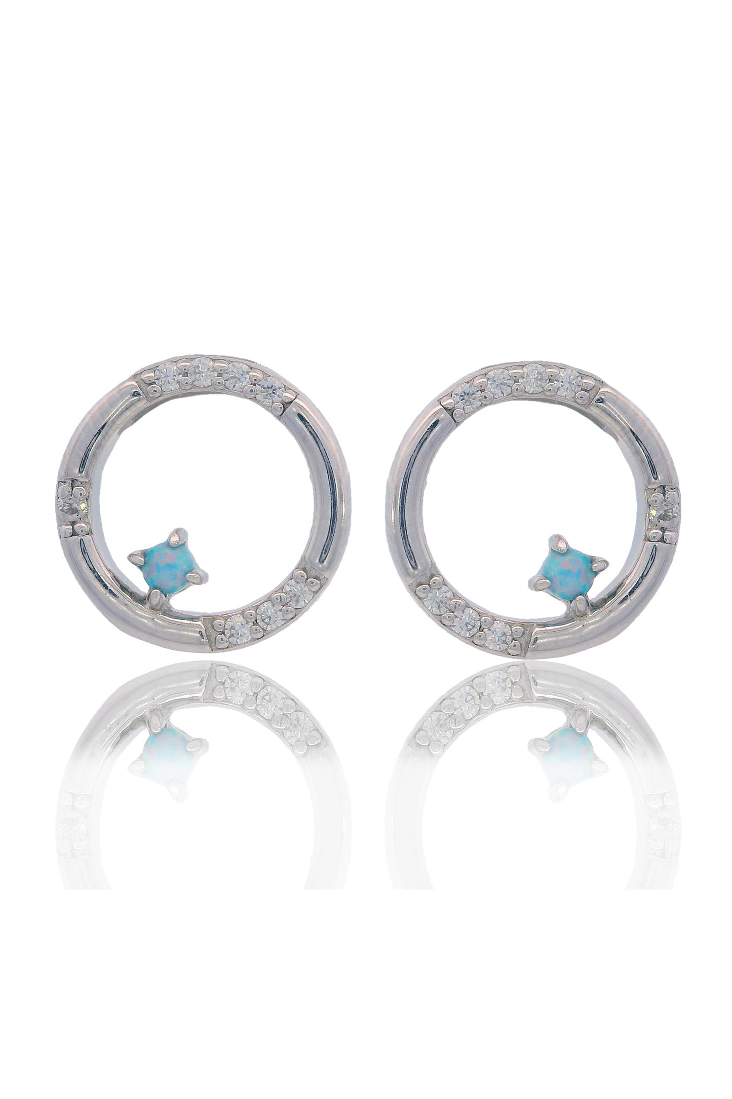OPAL GLOW BLUE CREATED OPAL CIRCLE EARRINGS SILVER