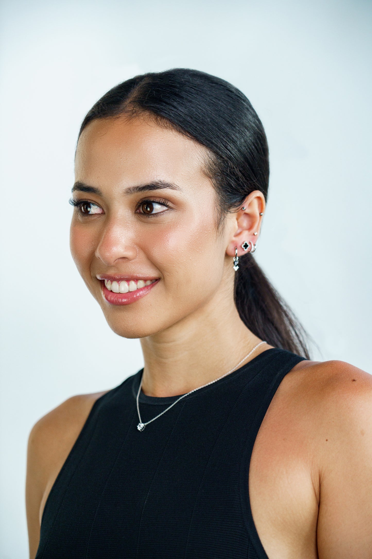 GEORGINI MIDNIGHT VELVET ASTERIA HOOP EARRINGS SILVER