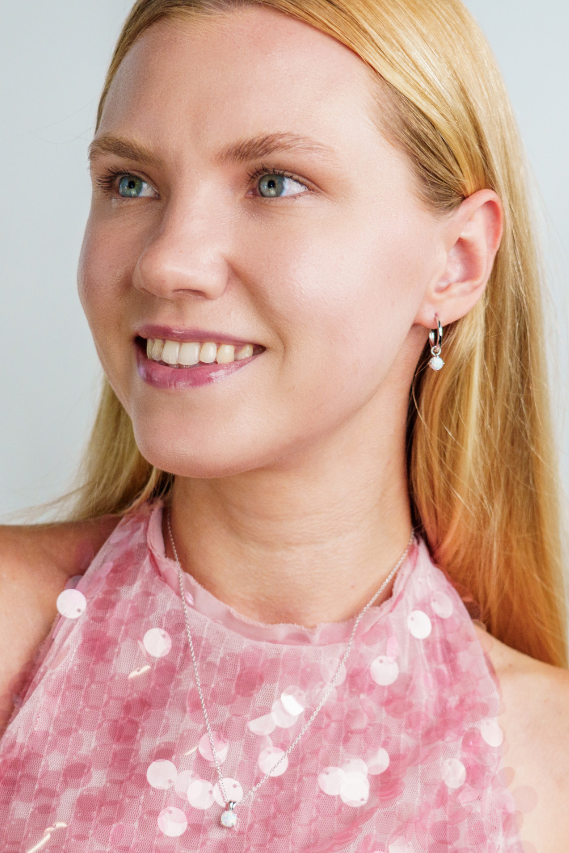 GEORGINI WISTERIA CREATED OPAL DANGLE HOOP EARRINGS SILVER