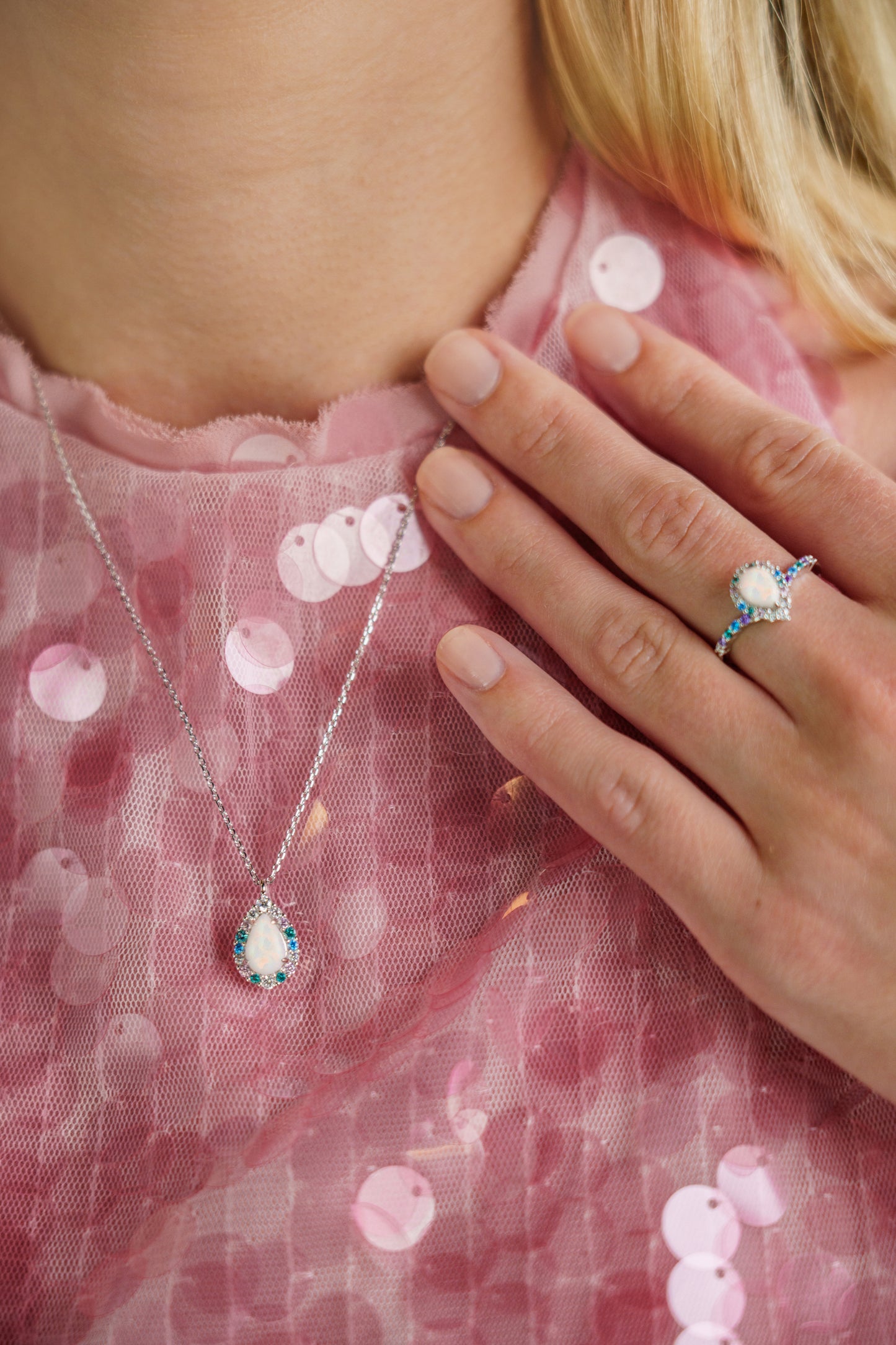 GEORGINI WISTERIA CREATED OPAL FLORIBUNDA RING SILVER