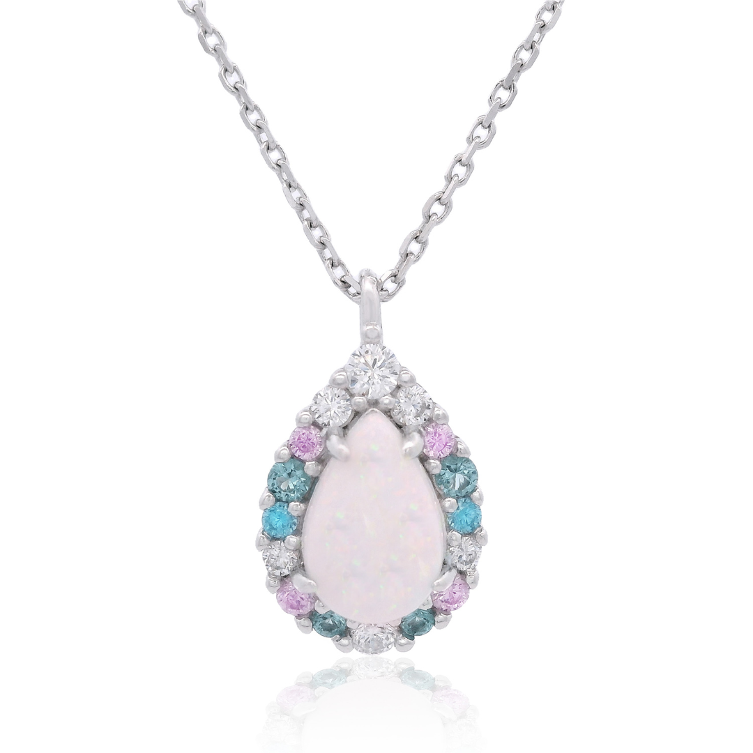 GEORGINI WISTERIA CREATED OPAL FLORIBUNDA PENDANT SILVER